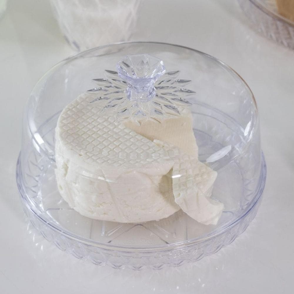 Queijeira Pequena Acrílico Porta Queijo Glamour Cristal Transparente com Tampa Mesa Posta Cozinha
