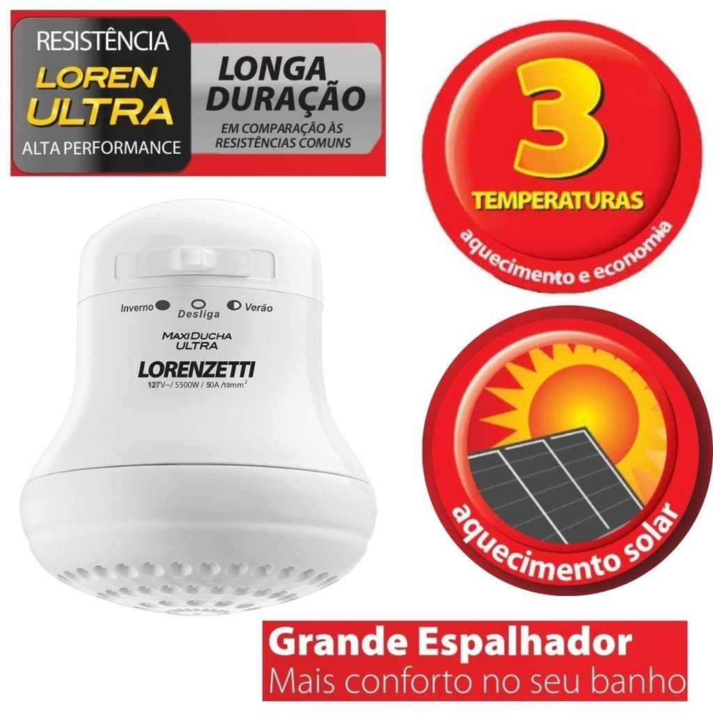 Chuveiro Elétrico Lorenzetti Multi Temperatura Maxi Ducha Ultra 127v 5500w