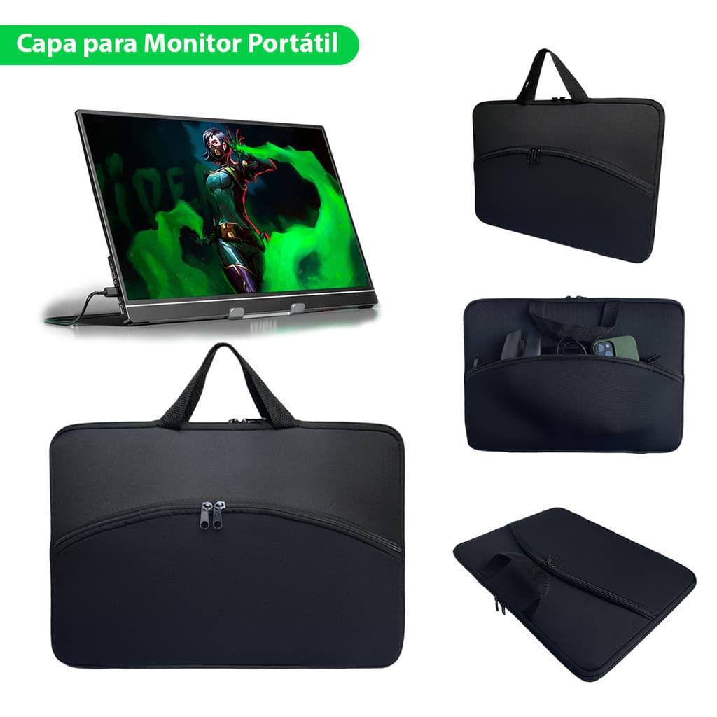 Capa Case Pasta Protetora Monitor Portátil com Bolso Transporte Seguro
