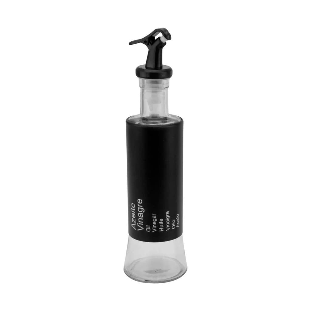 Azeiteiro Vinagreiro Recipiente em Vidro e Inox Preto com Bico Dosador