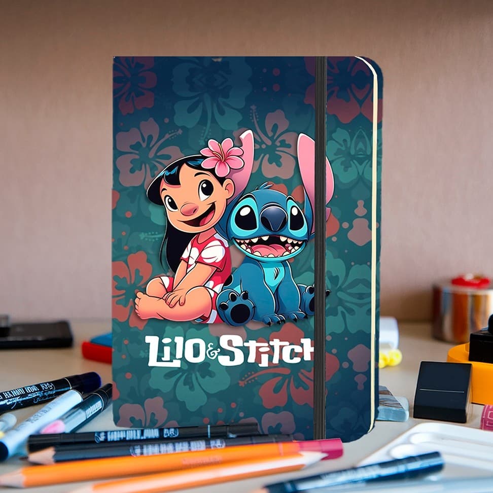 Caderno Sketchbook ou anotação GRANDE 21X14cm Capa dura tema Stitch