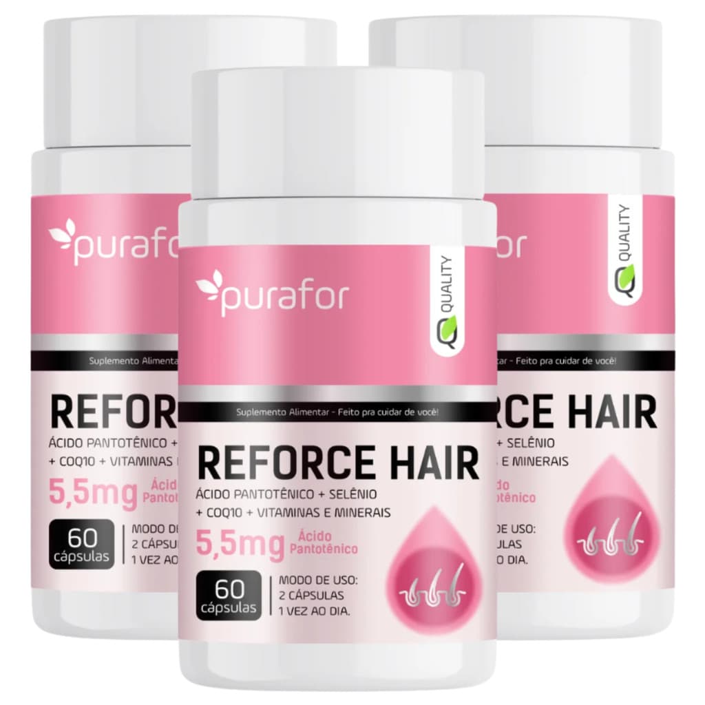 3 REFORCE HAIR 60CAPS - PURAFOR QUALITY