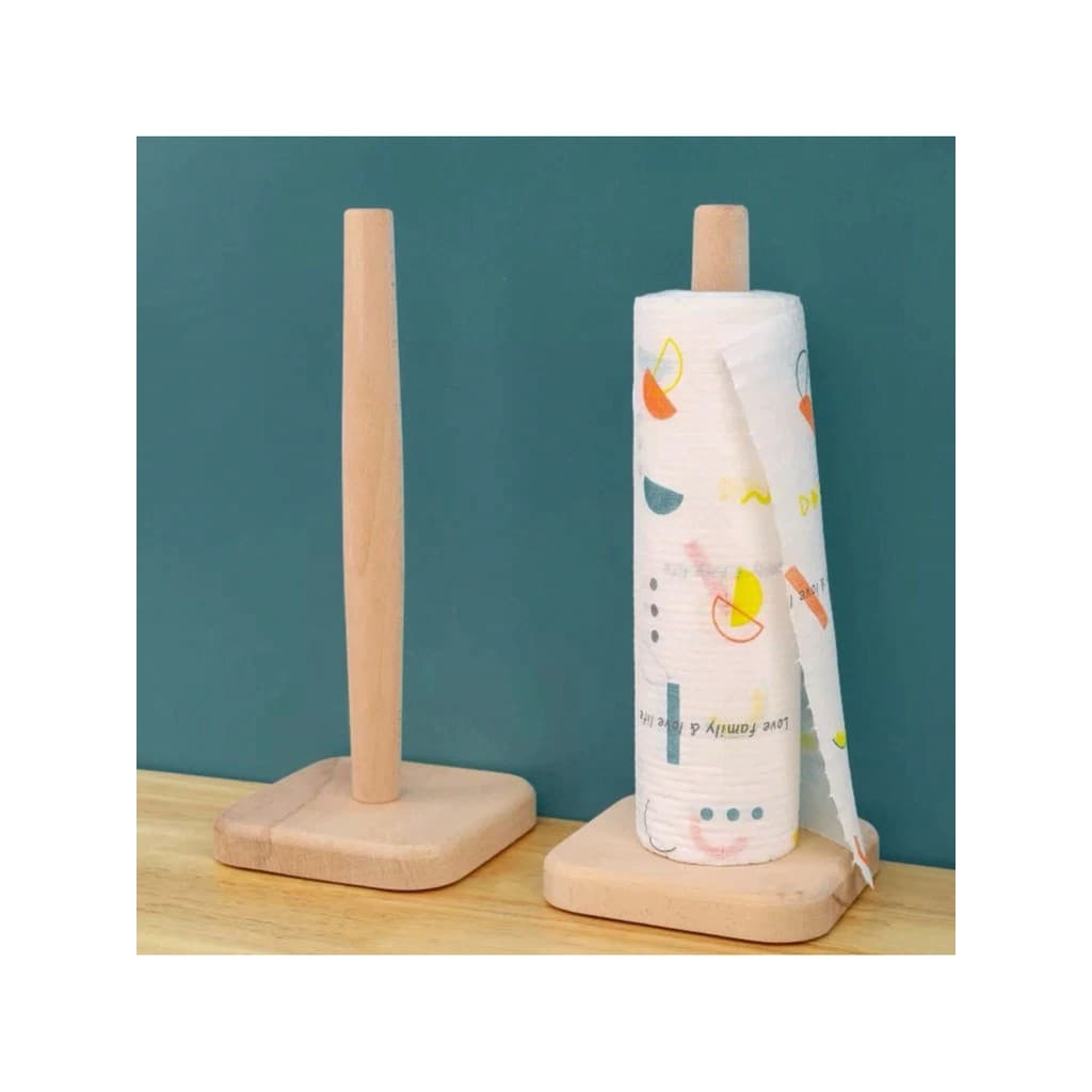 Porta Papel Toalha de Bambu Base Quadrada 12x28,5cm