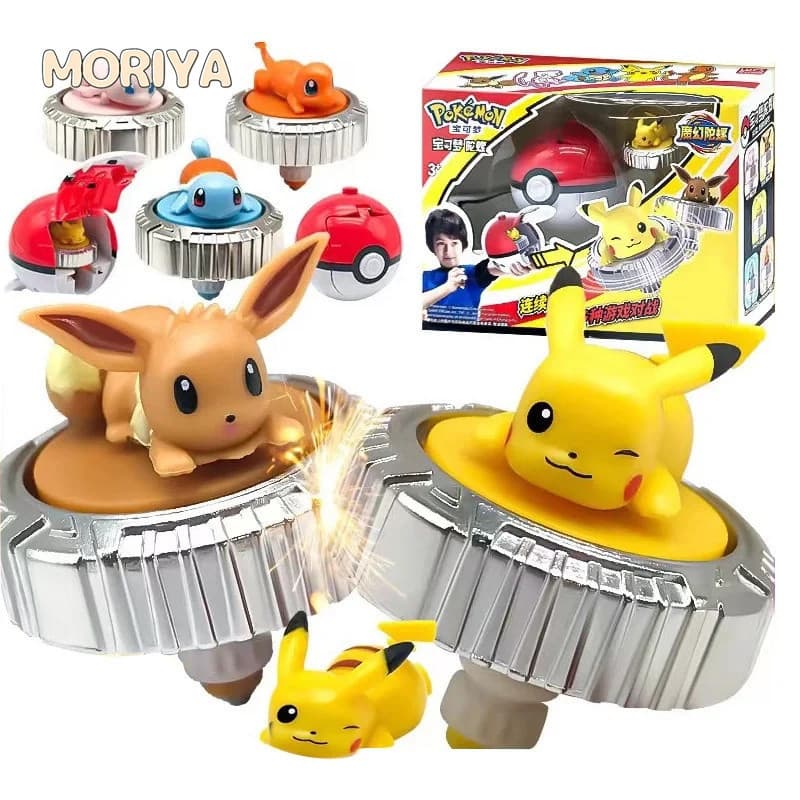 Pokemon Spinning Tops Toy (Beyblade/Giroscópio) Com Lançador PokeBall (Pikachu/Eevee/Equirtle/Charmander/Mew) Action Fig