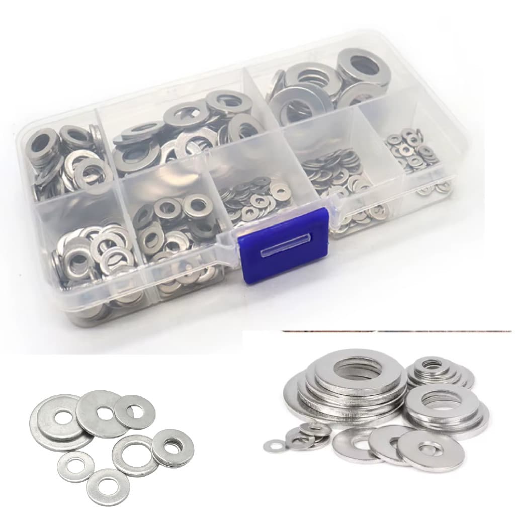 KIT 180 ARRUELAS ARROELAS EM AÇO INOX C. CAIXA NAO ENFERRUJA VARIOS TAMANHOS