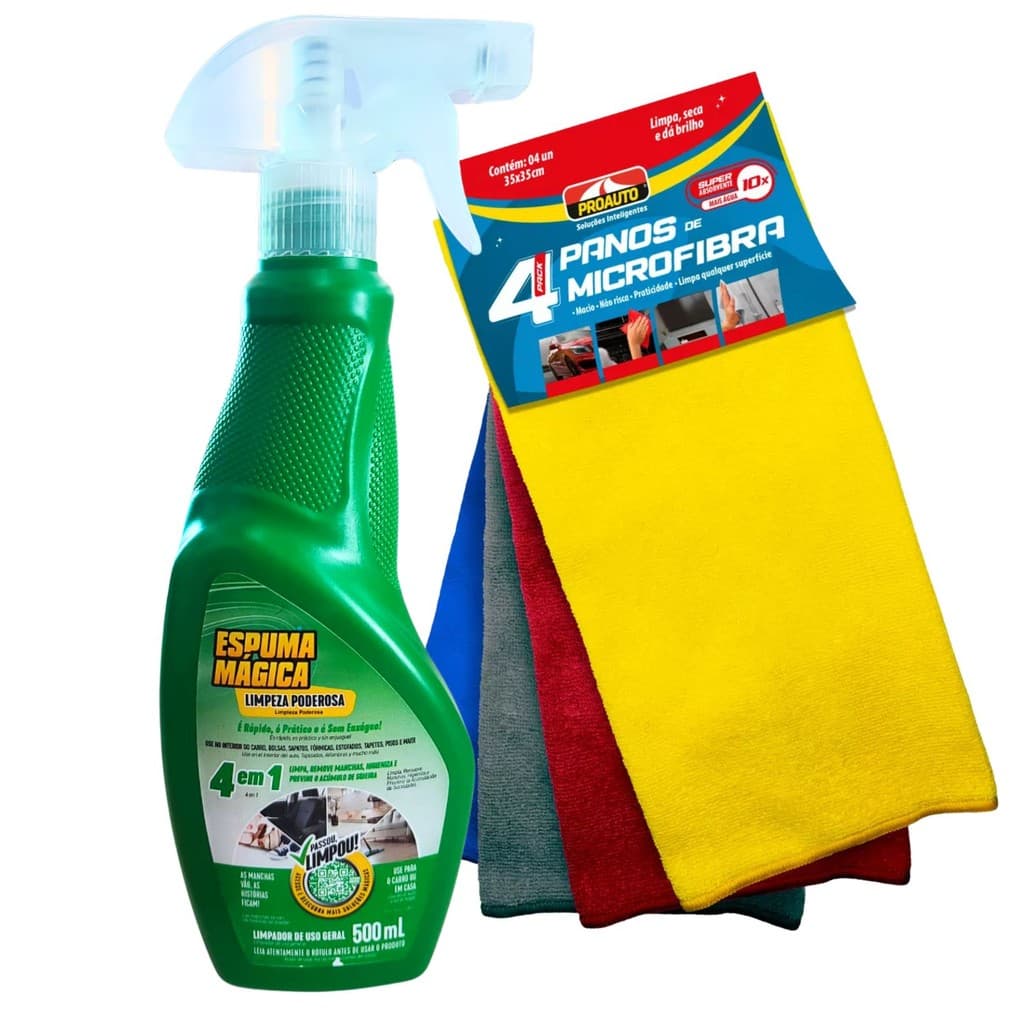 Kit Espuma Magica Limpador Uso Geral + Microfibra Macia