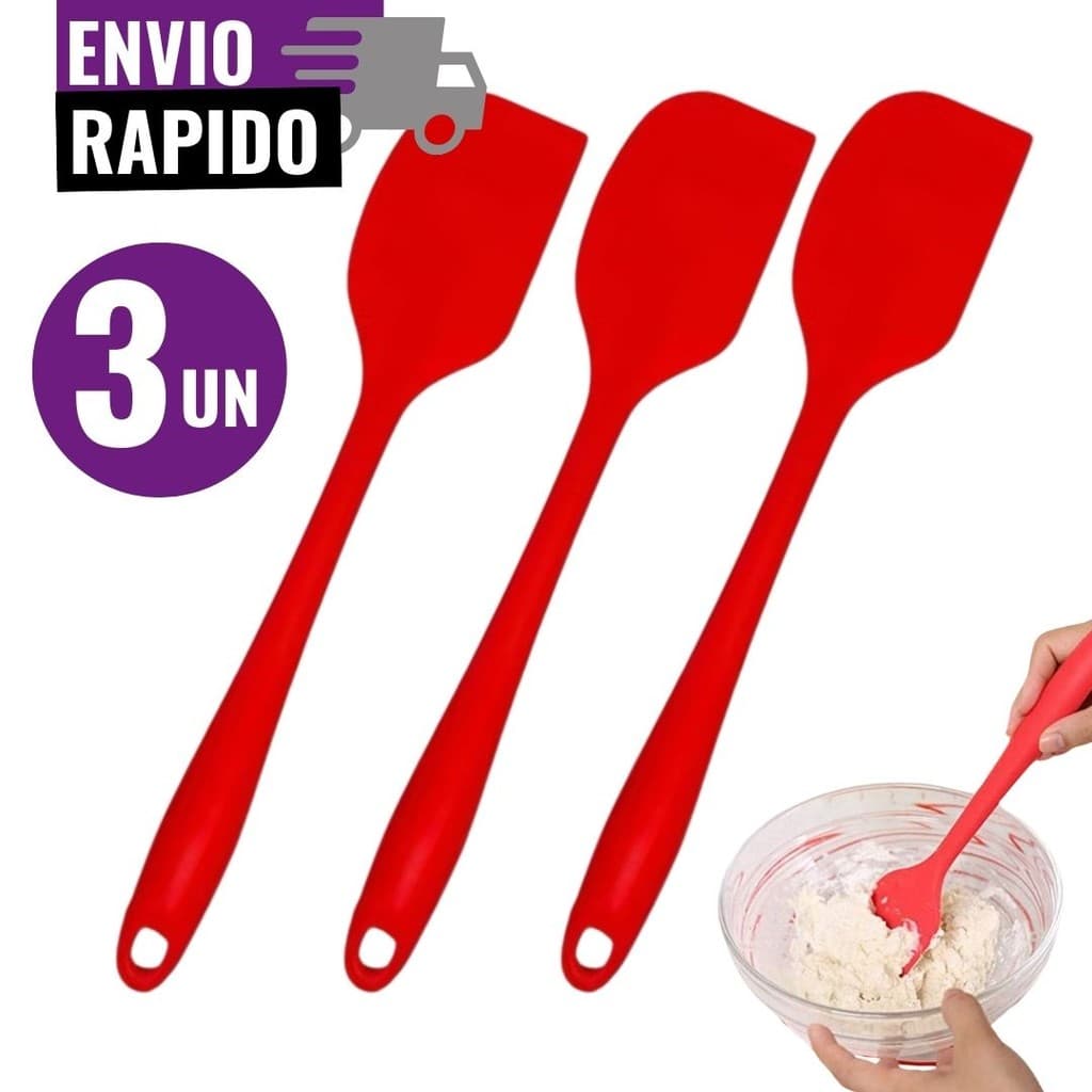 Kit 3 Espátula de Silicone Pão Duro Raspadora Confeitaria Cozinha Bolo Massa Escolha Cor