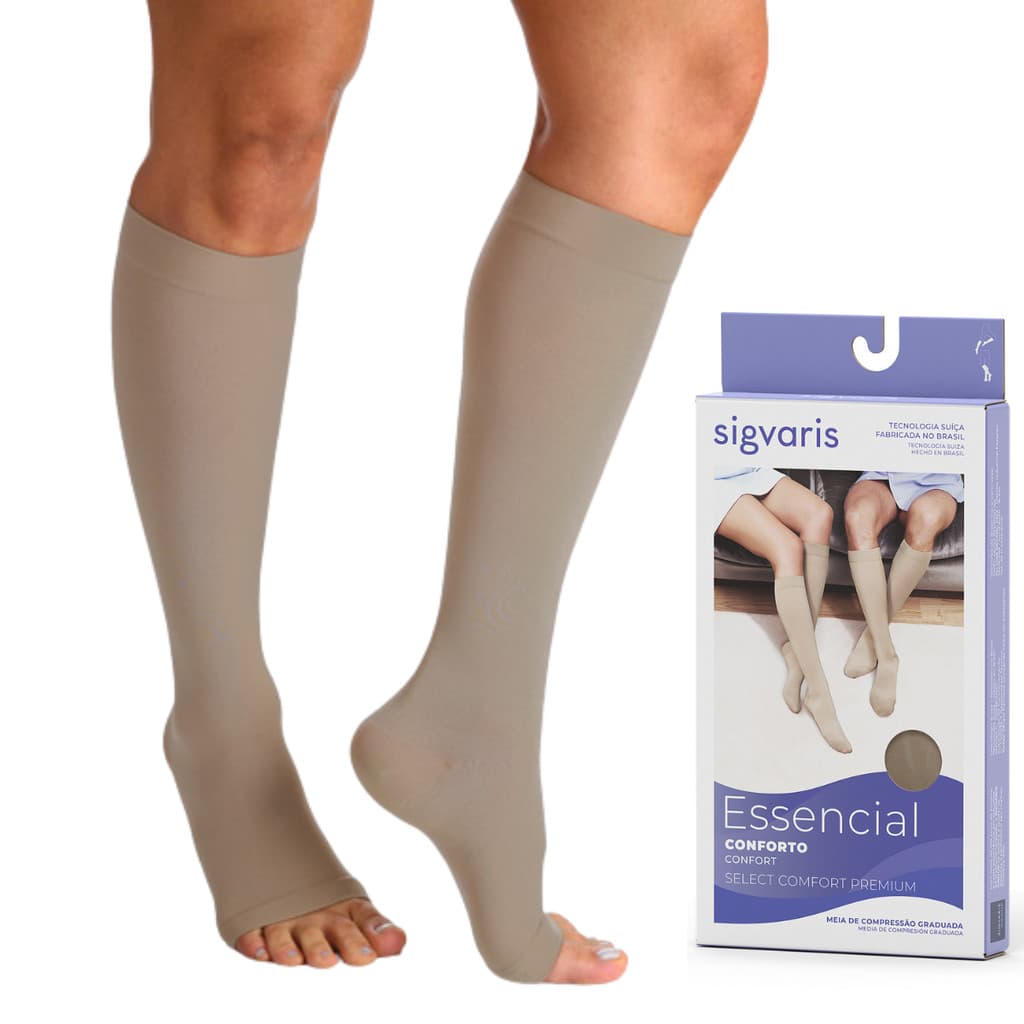Meia de Compressão 3/4 Panturrilha Ponteira Pé Aberta Par 20-30 mmHg Sigvaris Select Confort Premium