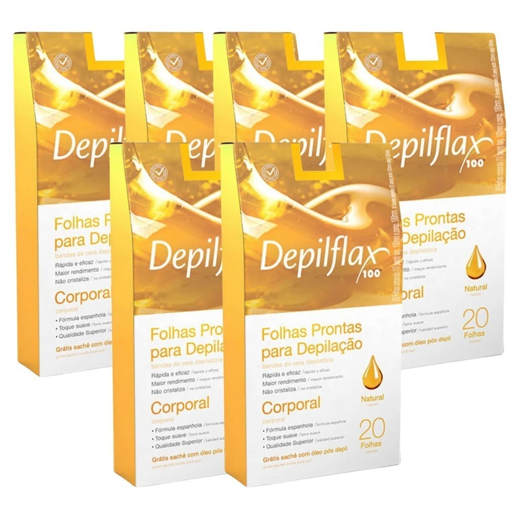Kit 6 Caixas Folhas Prontas Cera Depilatória Depilação Corporal Depilflax Natural