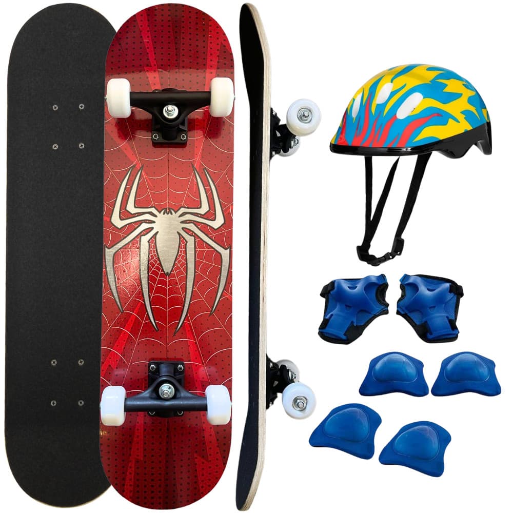 SKATE INFANTIL ESQUEITE HOMEM SPIDER ARANHA SKAT + KIT PROTEÇÃO E CAPACETE