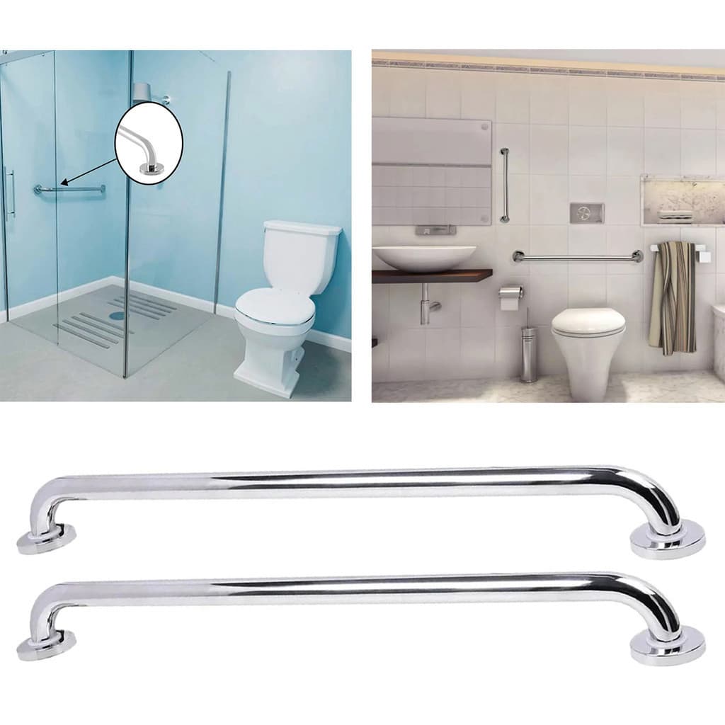 Barra Alça Apoio 60Cm Inox Kit 2 Uni Acessibilidade Idoso Gestante Banheiro Box PCD Corrimao Escada Casa Suporte Anti Queda Evita Acidentes Segurança