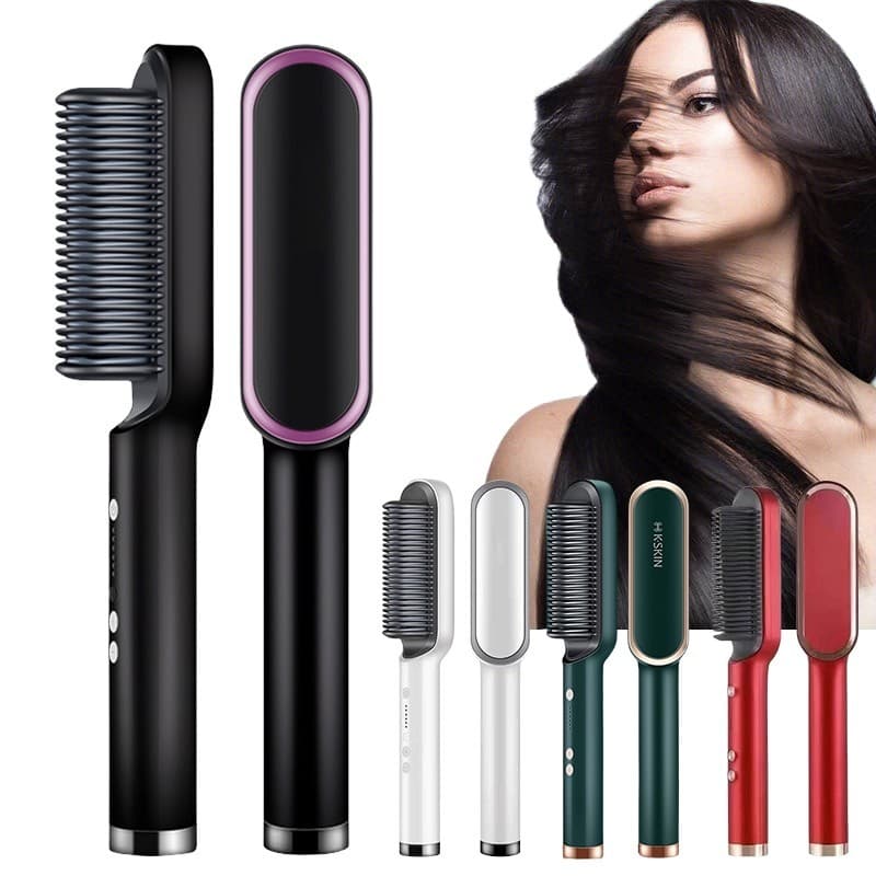 Escova Pente Alisadora Modeladora Elétrica 3 em 1 45w Todos os Tipos Cabelos Bivolt 110 220v