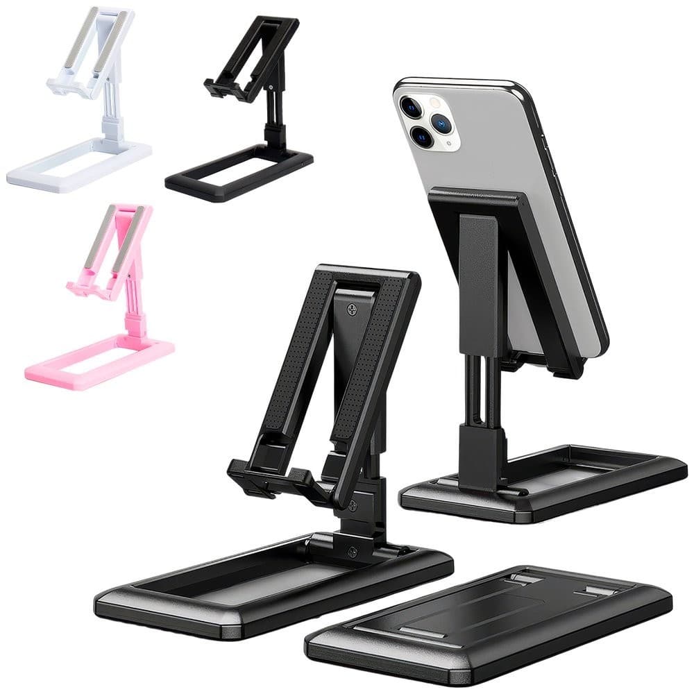 Kit 2 Suportes Para Celular e Tablet Dobrável e Ajustável Slim Branco Preto Rosa Portátil Apoio de Mesa e Tablet