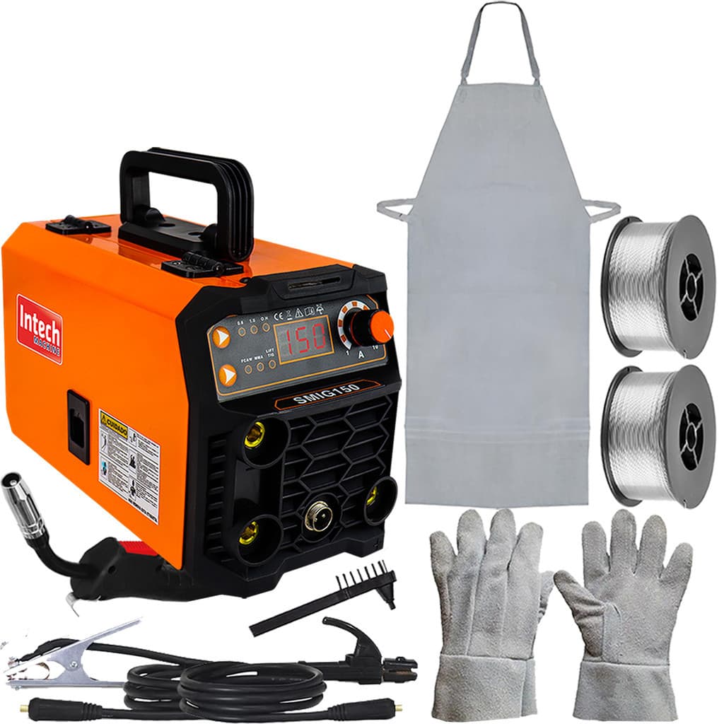 Maquina De Solda Inversora Multiprocesso Mig Sem Gás 150 Tig Mma Avental Luvas Arames 1kg Intech 220v