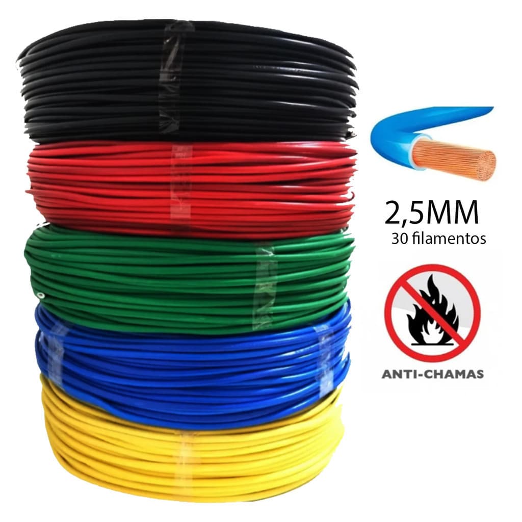 Cabo Elétrico Flexível 2,5mm X 50m Colorido Fio Residencial