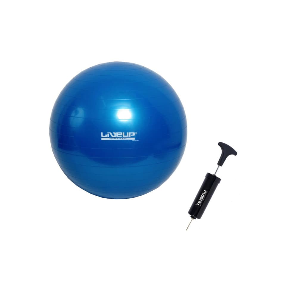 Kit Bola Suiça 65cm Gym Ball Pilates Azul Inflador Liveup
