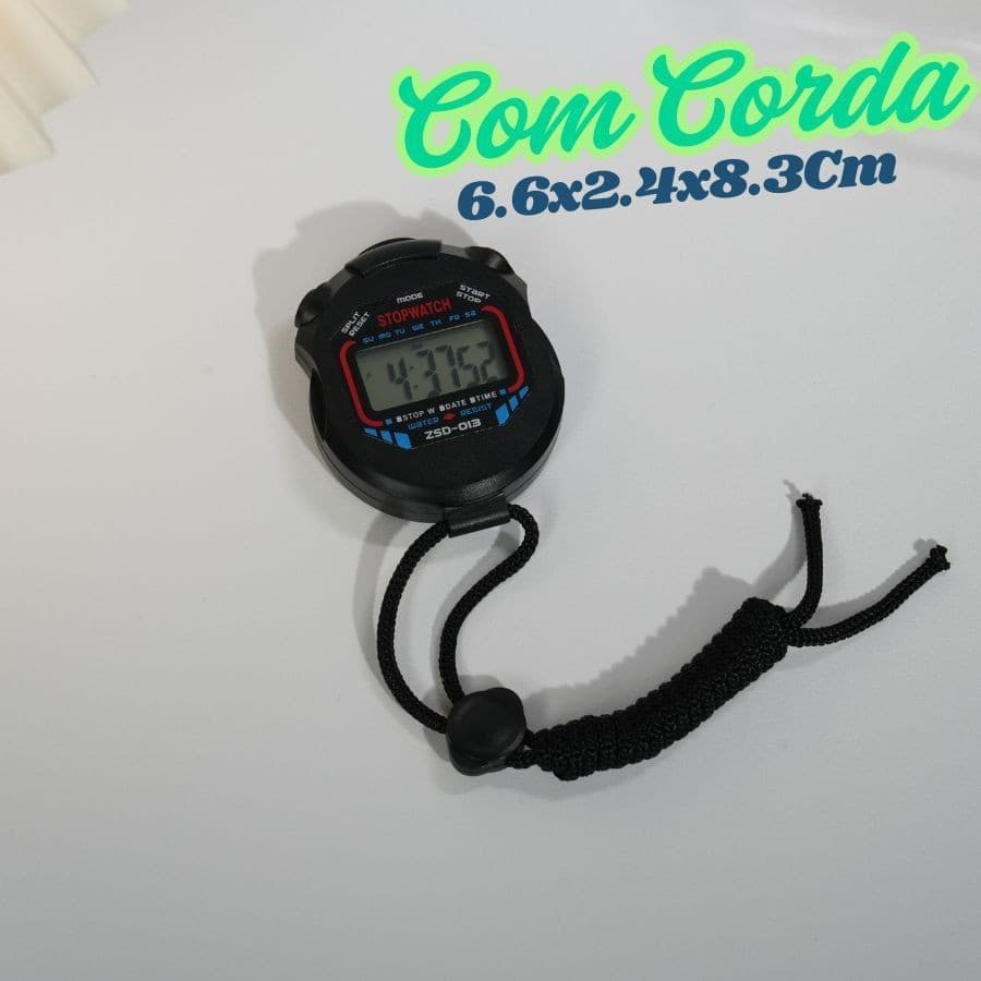 Cronômetro Progressivo De 6.6x2.4x8.3Cm Preto Mão Digital Alarme Hora Resistente a água Com Corda