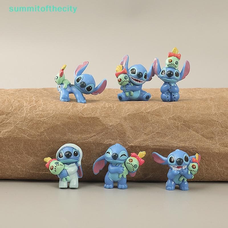 Conjunto Weijiate de 6 peças, brinquedos de estatueta de anime Disney Lilo e Stitch, fofos, feitos à mão com modelo Skim