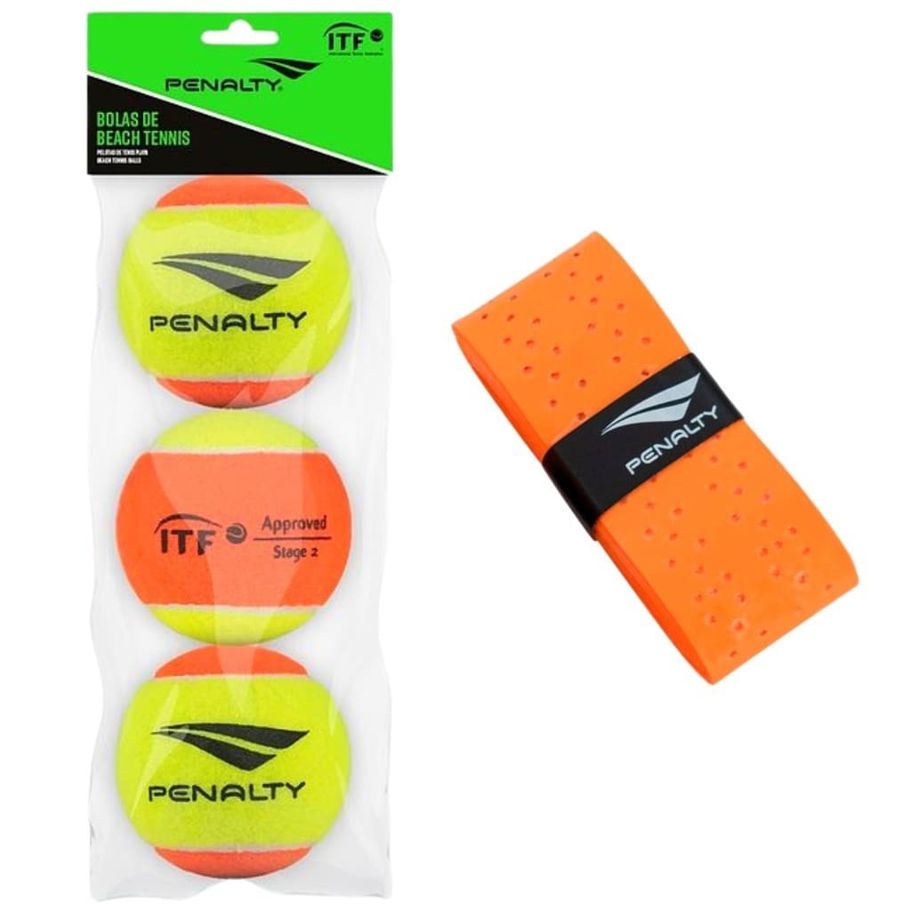 Bola De Beach Tennis Penalty Pack Kit Com 3 Und Bolinha Praia Pro Overgrip