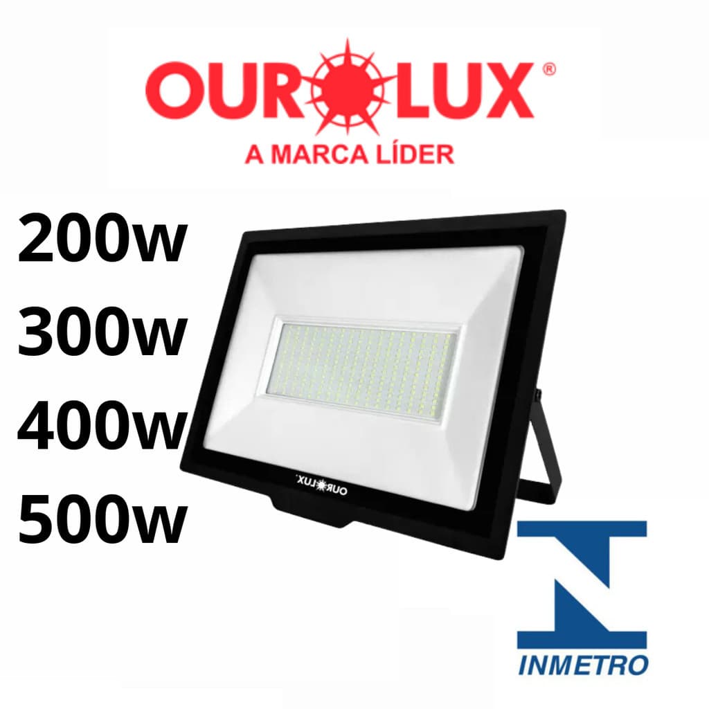 Refletor Projetor Led Ourolux 200W 300W 400W 500W SuperLed Branco Frio 6500k