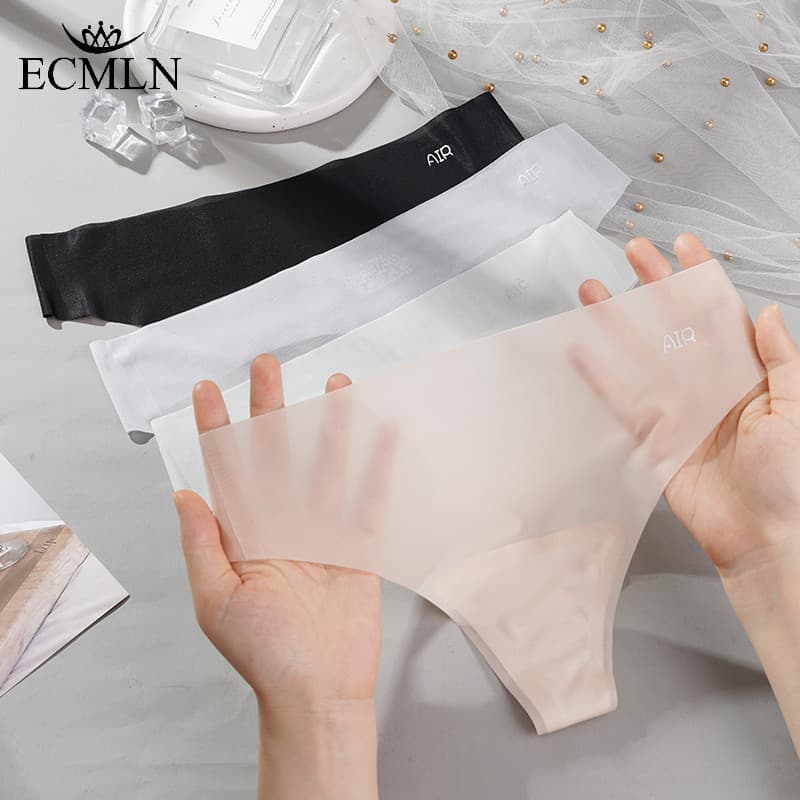 ECMLN Calcinha Fio Dental Feminina Ultra-Fina Sem Costura Summer Thin Quick Drying Mid-waist Ice Silk Underwear