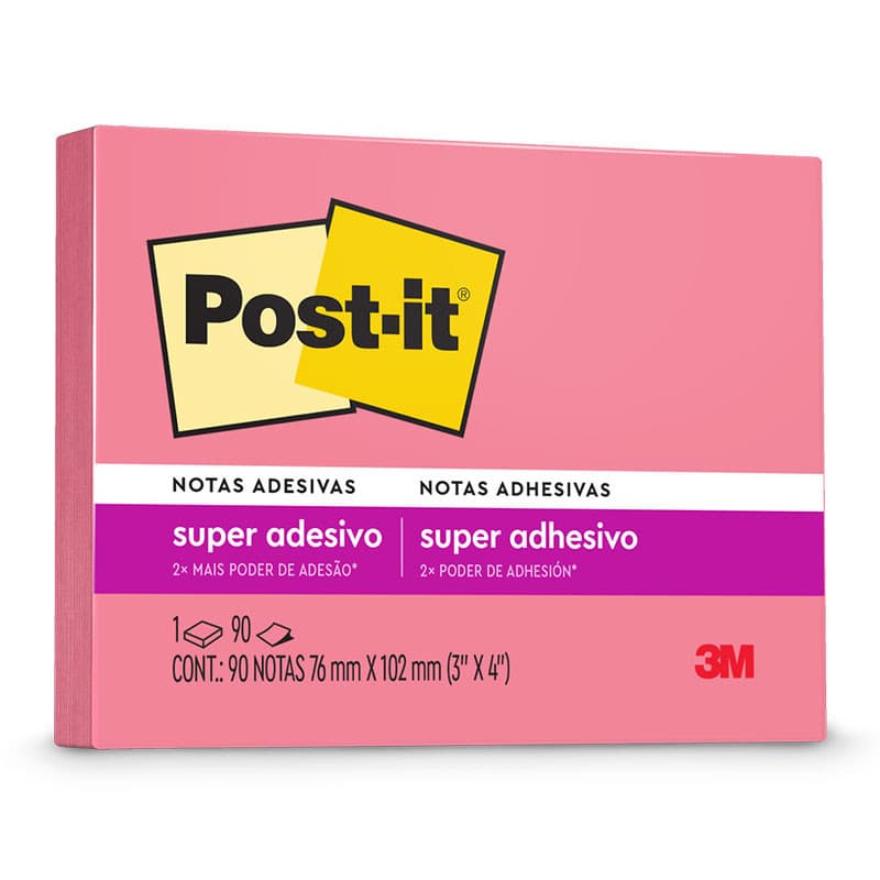 Bloco de notas super adesivas Post-it Rosa Positivo 76x102mm 90 folhas 3M