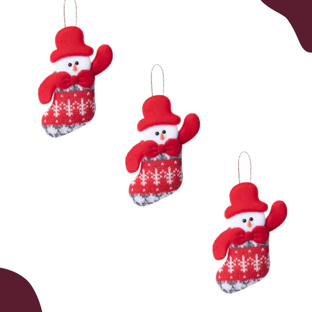 Kit 3 Enfeite Decorativo Natalino Penduricalho Boneco de Neve Com Listras - Pendente Árvore de Natal