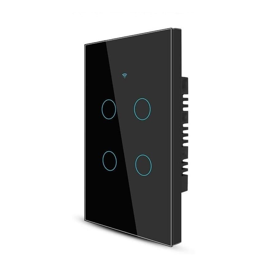 INTERRUPTOR WIFI TOUCH 4 TECLAS PRETO APP TUYA ALPHA-100-4P AITEK