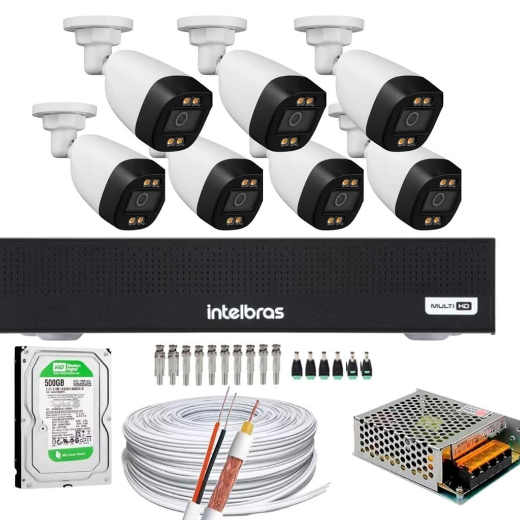 Kit 7 Câmeras Segurança Color Dvr Intelbras 1108c Hd 500gb