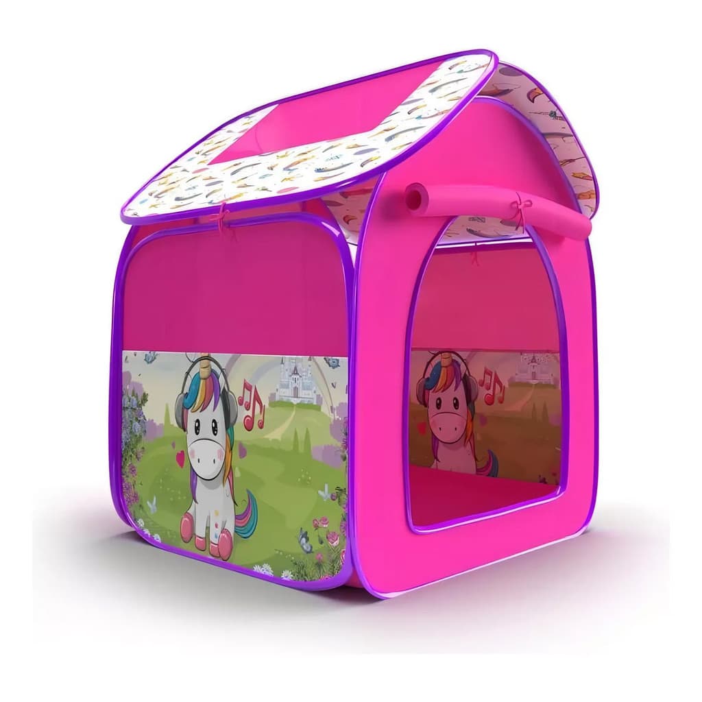 Barraca Casinha Unicórnio Portátil Infantil Tenda Toca Dobrável Rosa Fácil De Montar