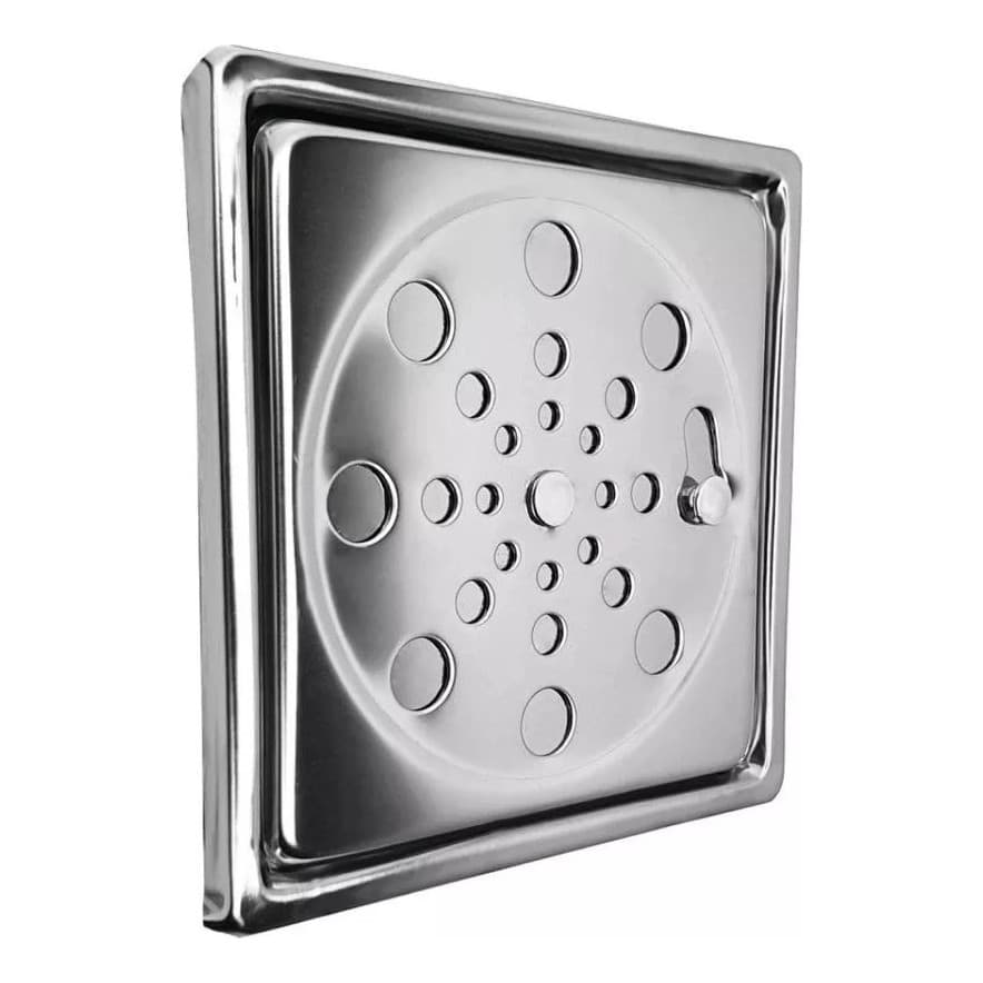 Ralo Quadrado 10x10cm Inox Abre E Fecha Com Porta Grelha