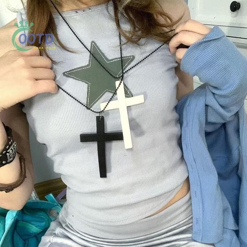 Moda Hoje Na Legal Punk Gótico Madeira Cruz Pingente Colar Para Mulheres Masculino Vintage Hip Hop Festa Jóias Acessório