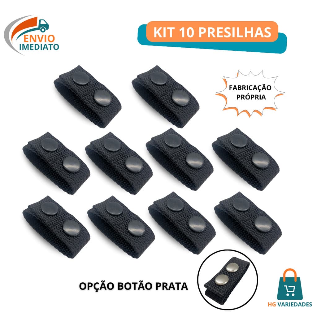 Kit 10 Presilha De Nylon Para Cinturão Guarnição Cinto Tático Com Botão Preto Ou Niquelado