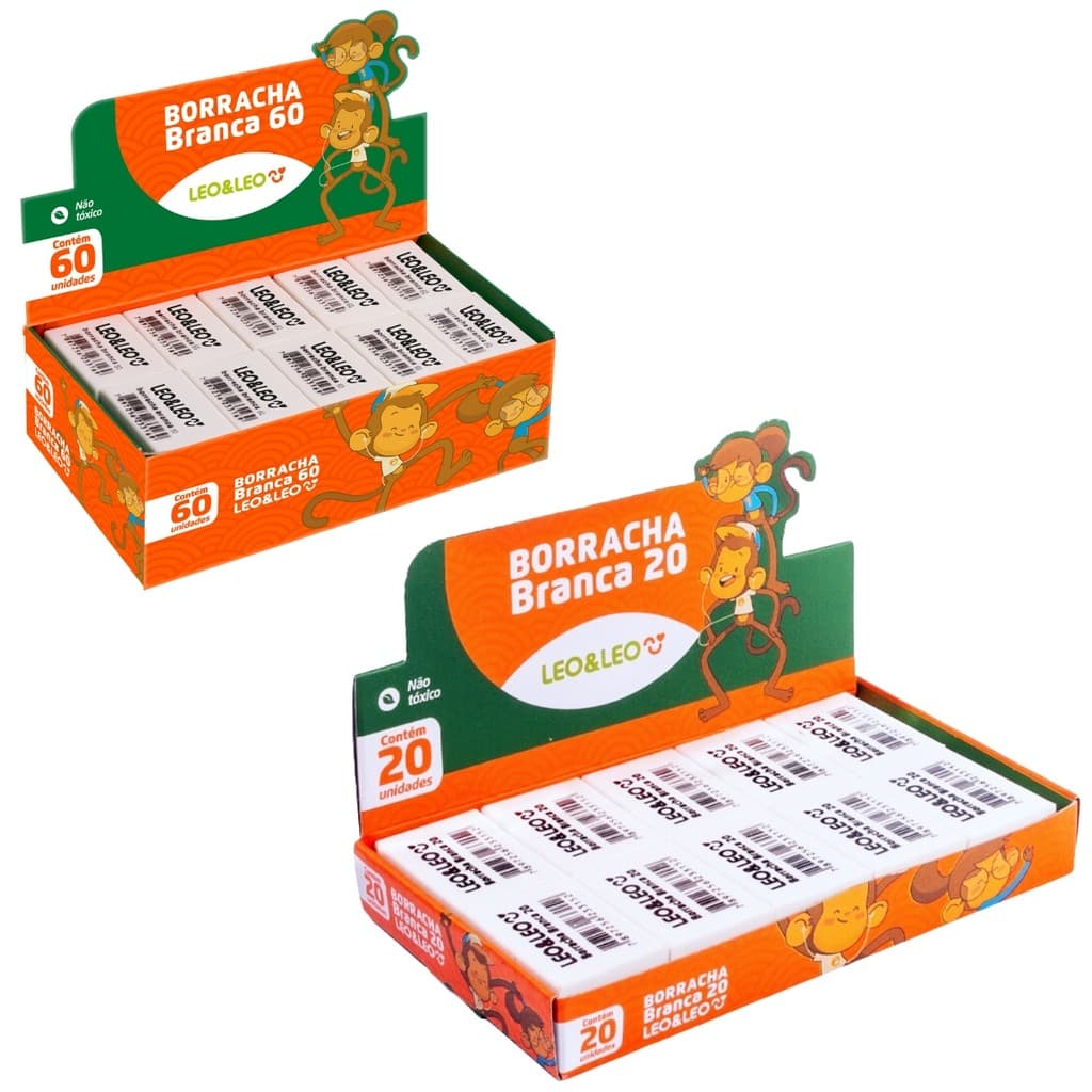 Borracha Escolar Branca Simples nº 20 ou 60 Caixa Display Material Volta Aulas Correção Sem Capa