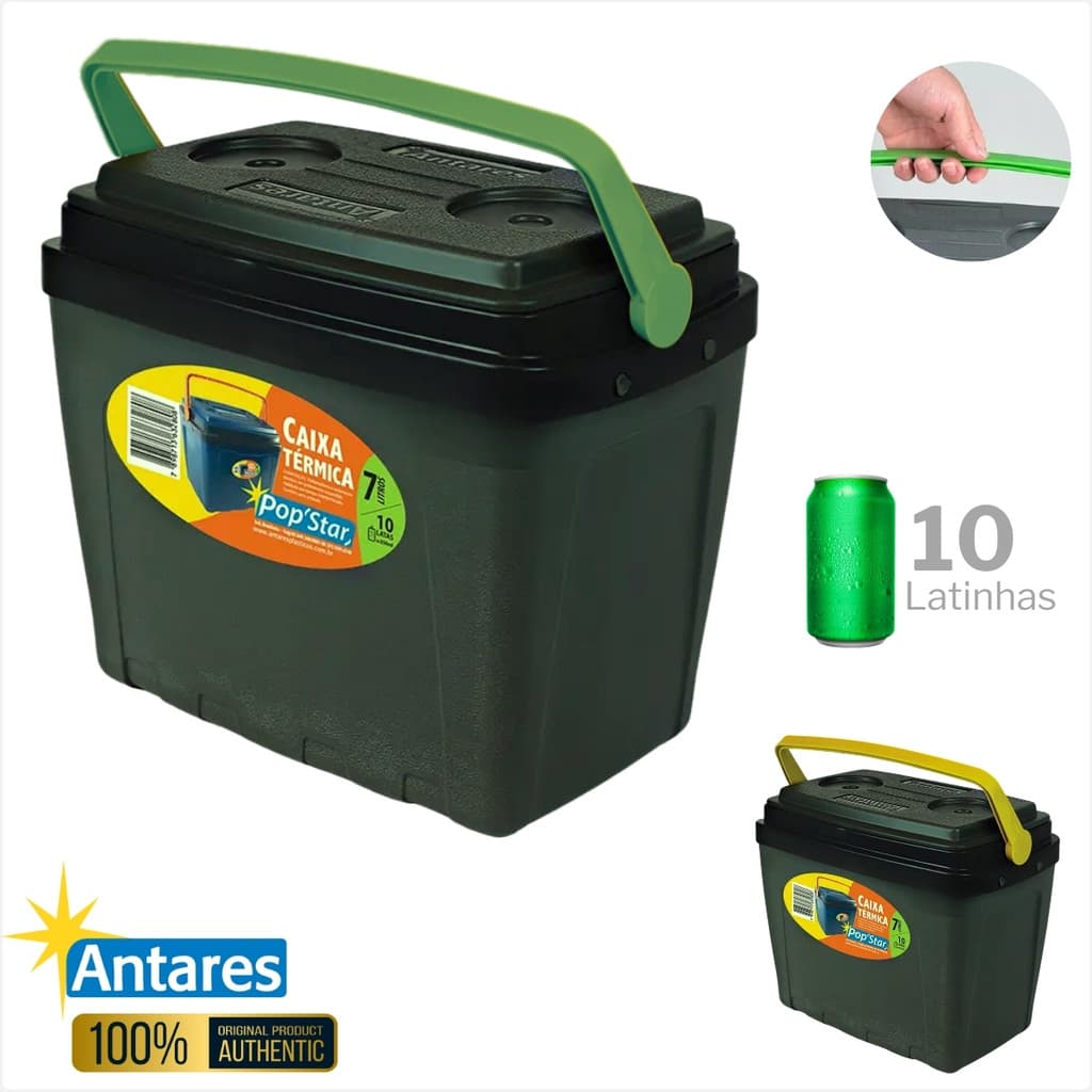 Caixa Térmica Cooler PopStar 7 Litros/10 Latas Antares Com Alça