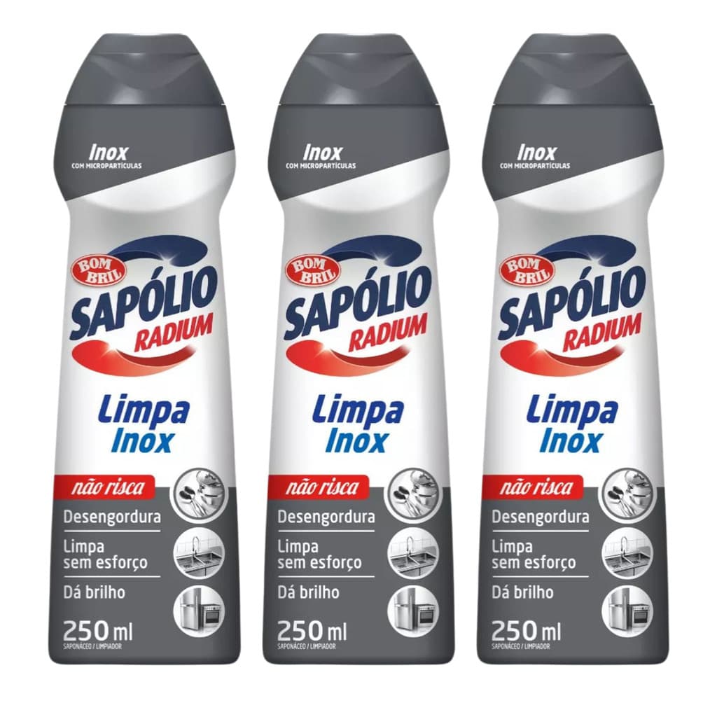 Kit 3 Sapólio Radium Multiuso Cremoso Limpa Inox 250ml