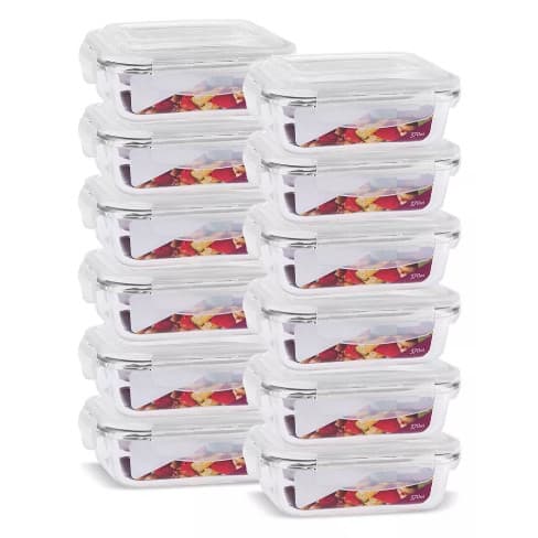 Conjunto de 12 Potes de Vidro 370 ml Hermético Marmita Fit com Tampa 4 Travas