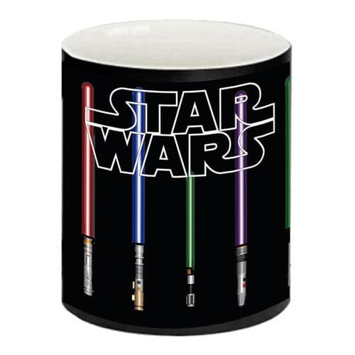 Caneca Porcelana Mágica Preta Star Wars Espadas Envio Imediato Oferta 325ml - Presente Personalizado