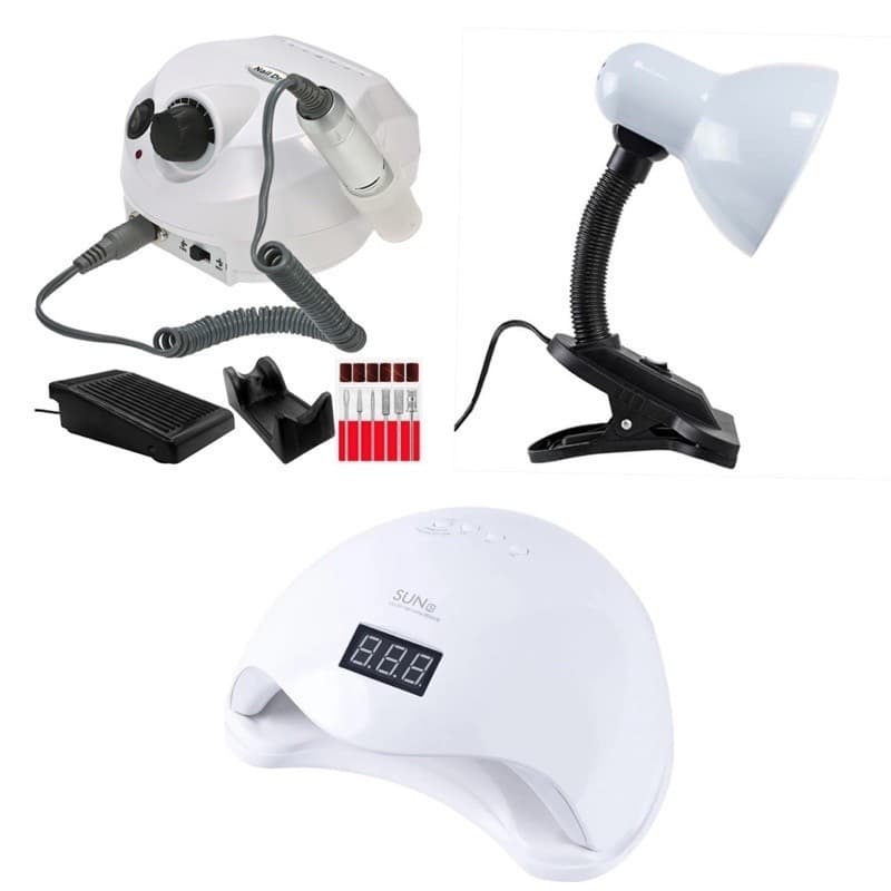 Kit Motor Porquinho Lixadeira Elétrica + Cabine Sun 5 48w + Luminaria  de mesa com garra