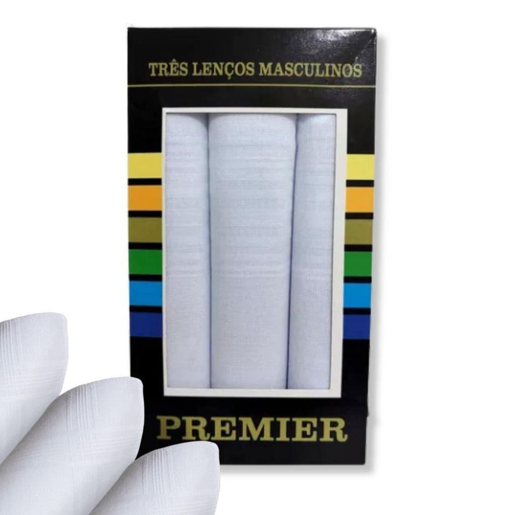 Caixa c/ 3 Lenço Algodão Puro Branco 39cm Premier