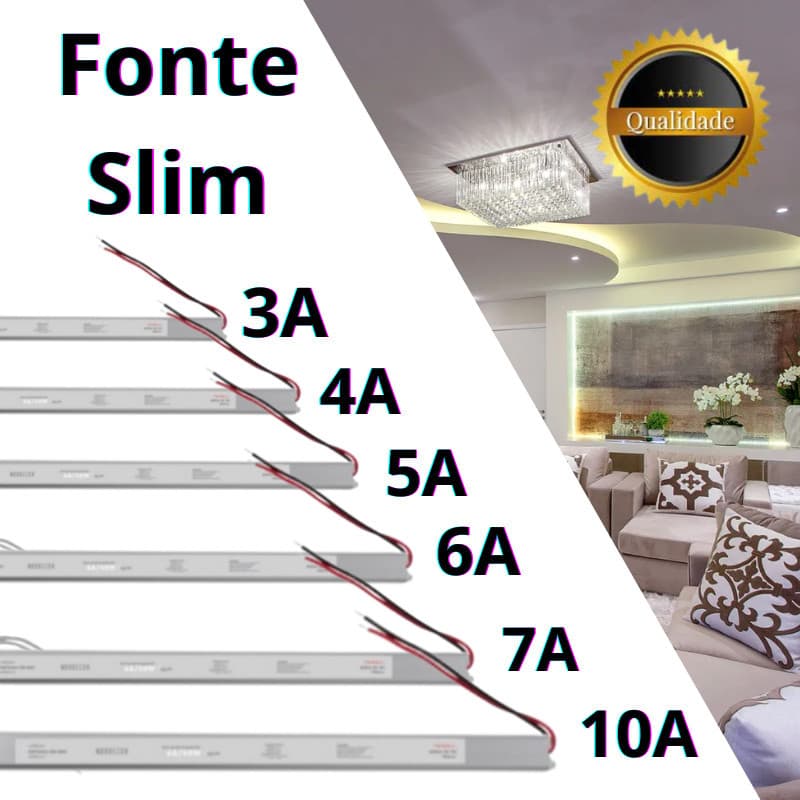 Fonte Slim 12V Bivolt – 2A/3A/4A/5A/6A/7A/10A para Fita LED – Decoração, Sala, Estúdio