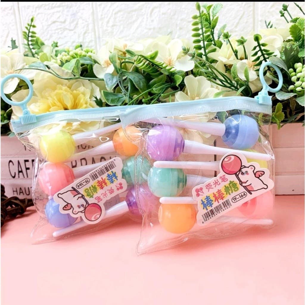 Marca texto Neon Kit Com 6 Cores Pastel Pirulito Fofo Kit 6 Lollipop Com Estojo De Plastico