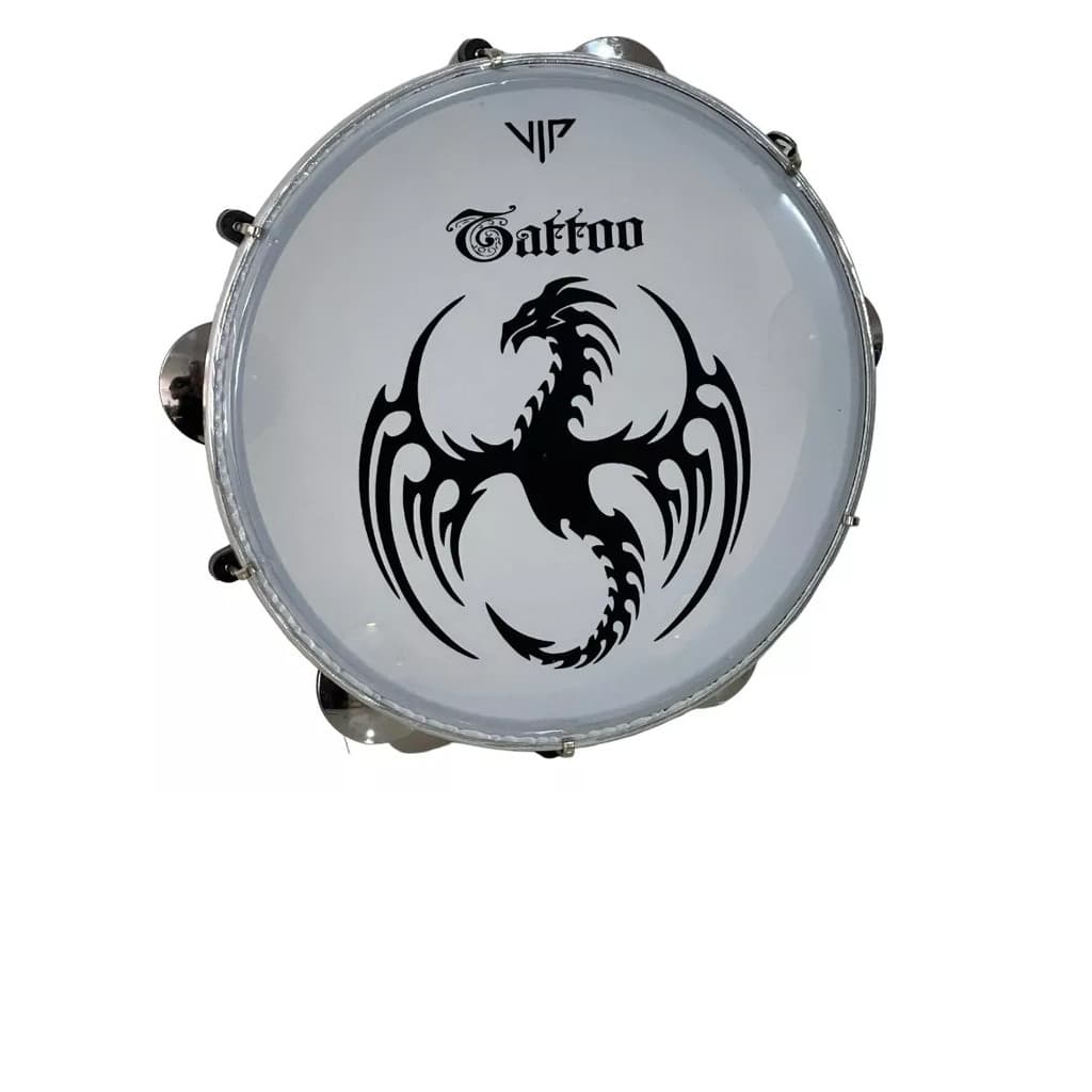 Pandeiro Vip 10 Pele Leitosa Tattoo Drgao Abs Platinelas Inox br