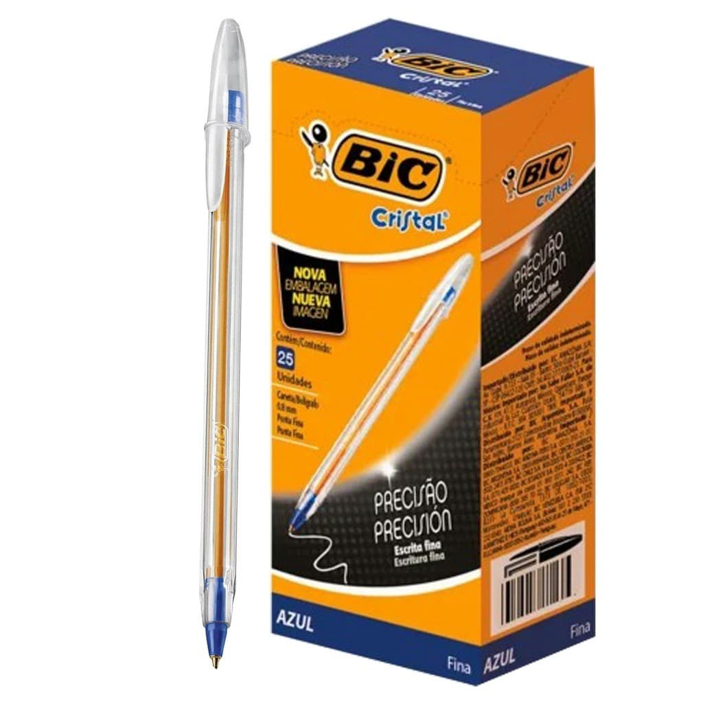 Caixa Caneta Bic Fina Azul Preta Vermelha Cristal Alta Precisão 0.8mm