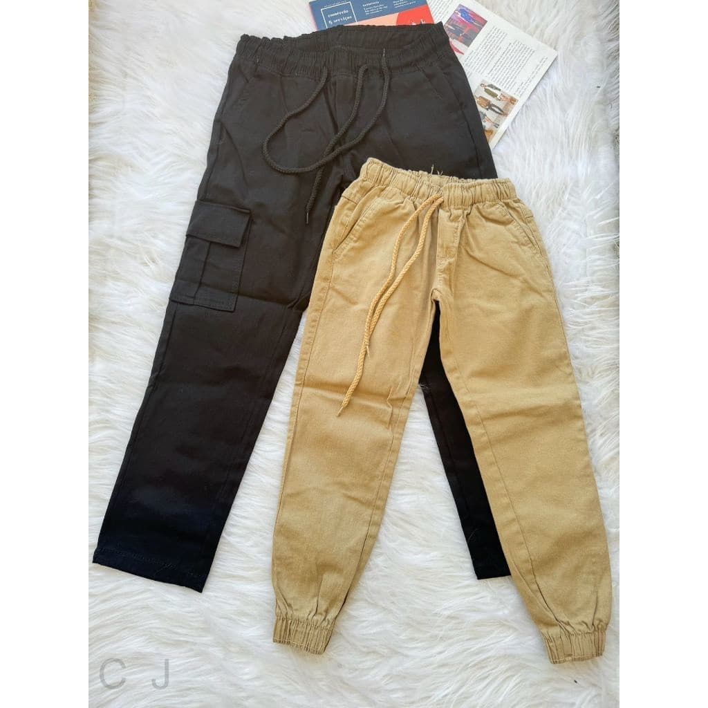 Kit Com 2 Calças Jogguer Jeans e sarja Infantil cargo unissex
