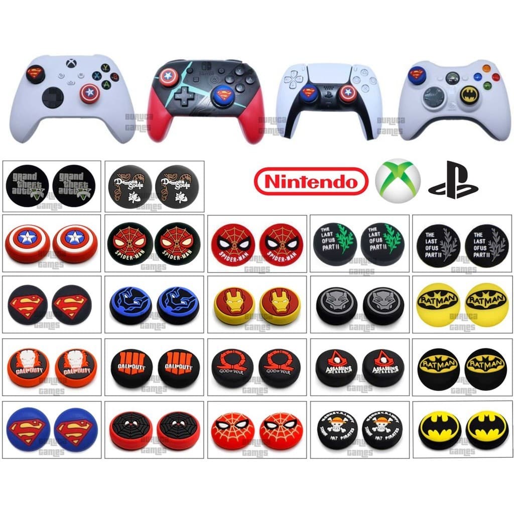 Par de Grip de Silicone Super Heróis e jogos para Analógicos Controles de Vídeo Game
