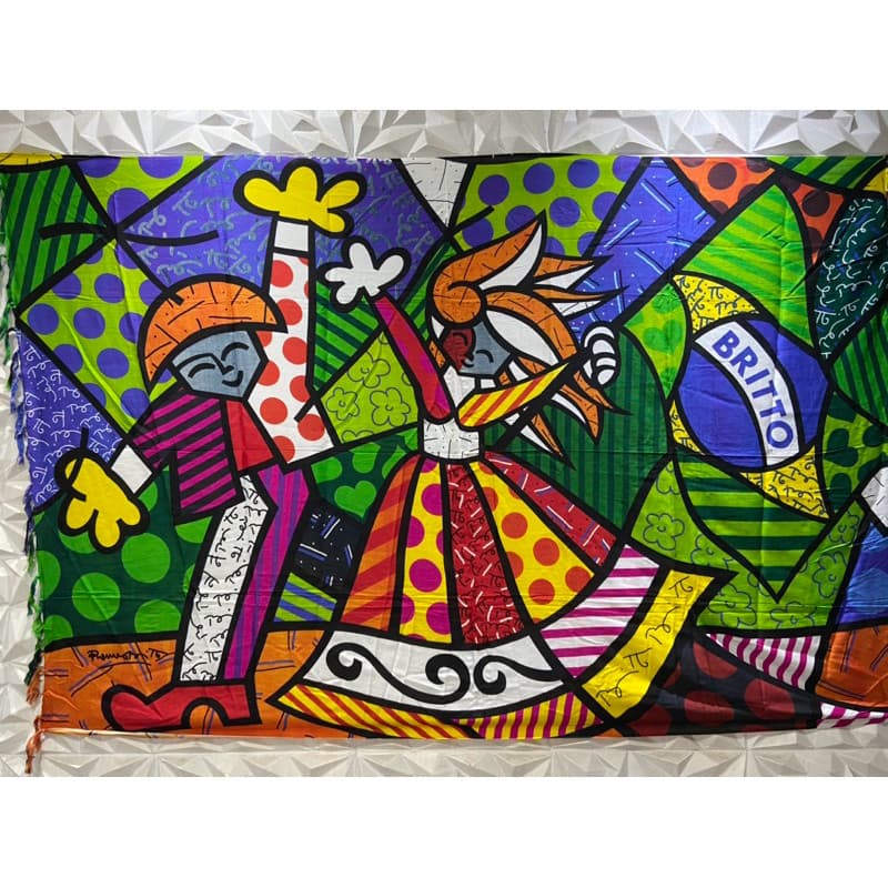 Canga De Praia Grande Tecido Em Viscose Romero Britto Bandeira do Brasil
