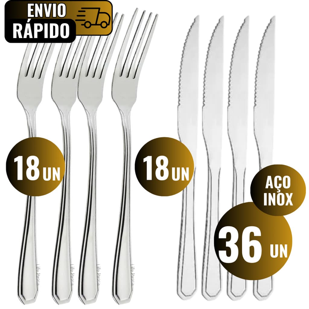 Conjunto 18 Faca E 18 Garfo Aço Inox Para Refeições Almoços Em Restaurantes Cozinhas Lanchonetes ALI