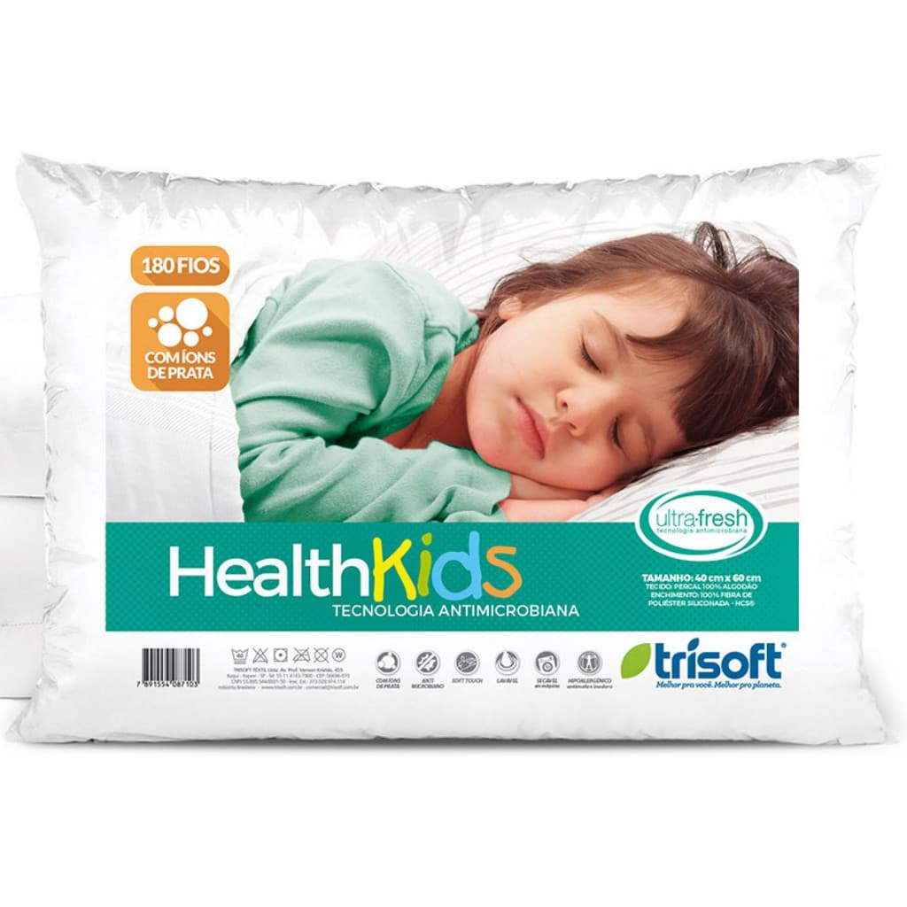 TRAVESSEIRO INFANTIL ANTIMICROBIANO HEALTHKIDS 40x60cm TRISOFT