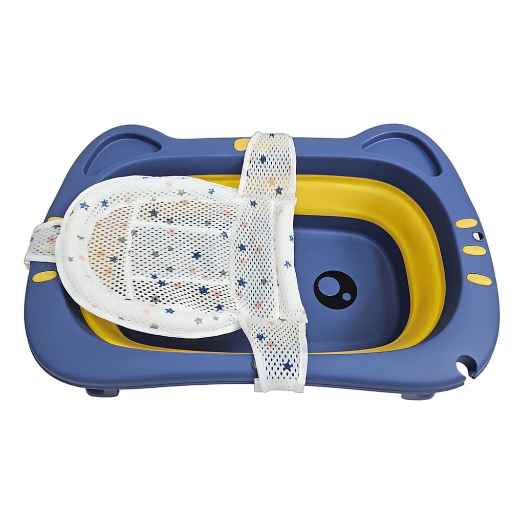 Kit Banho Banheira + Redinha Banheira Bebê Dobrável - Azul
